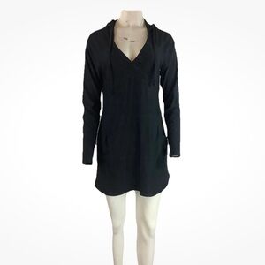 Athleta Sz L Wick It Wader Pullover Swim Cover Athleisure Hooded Dress Black